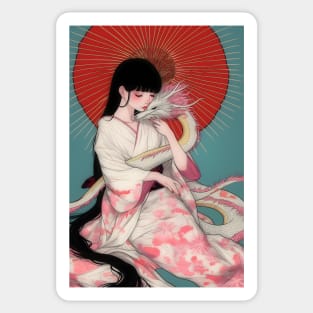 Geisha and white dragon 94008 Sticker